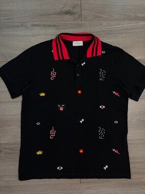 Gucci Black Polo with Red-Striped Collar